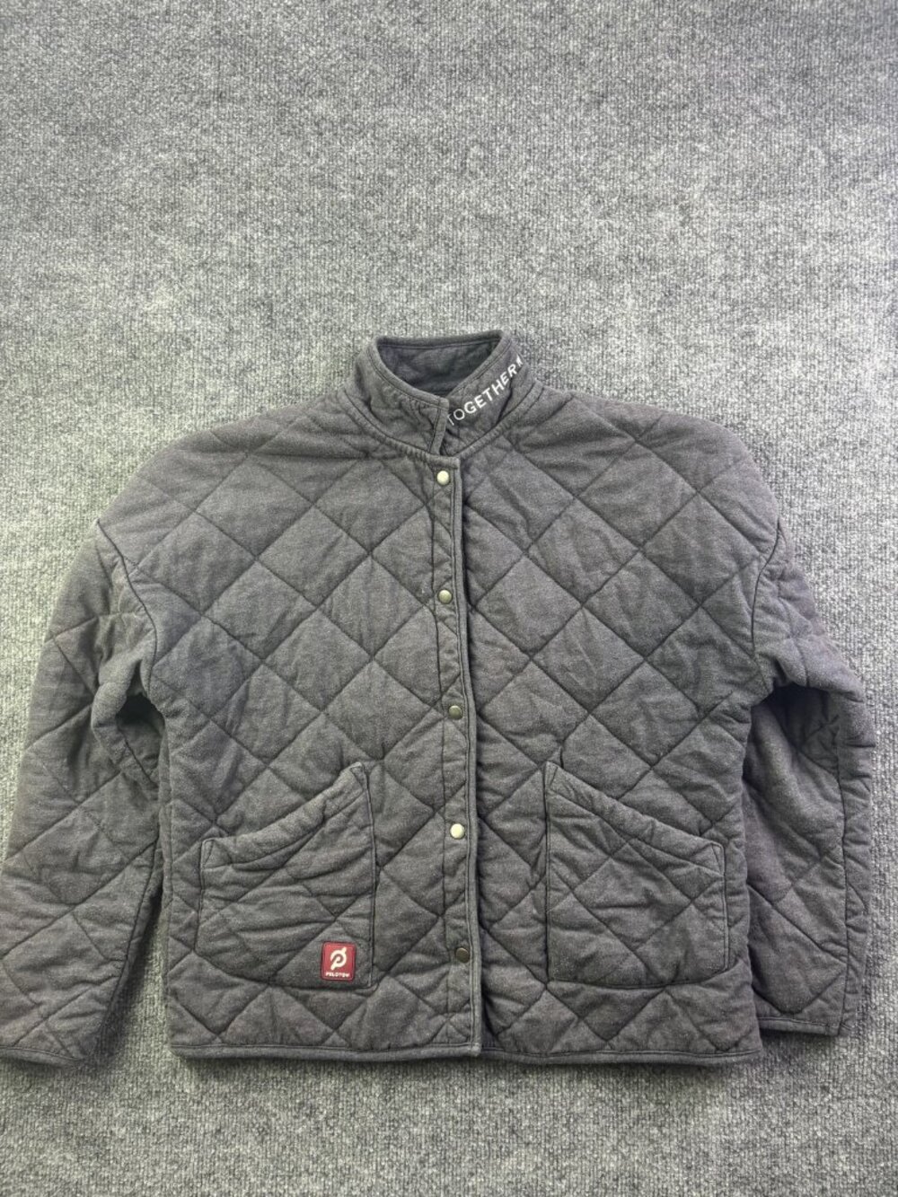 Peloton Jacket Womens Small Gray Quilted Snap Front Fleece Lined Casual Outdoor